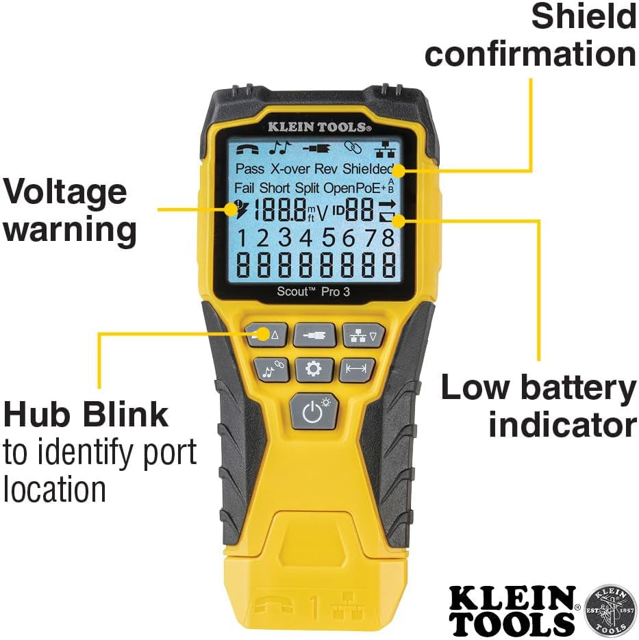 VDV501-851 Cable Tester Kit with Scout Pro 3 for Ethernet / Data, Coax / Video and Phone Cables, 5 Locator Remotes