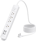 Surge Protector Power Strip with USB, 4 AC Outlets & 4 USB Ports, 1440 Joules, Right-Angle Flat Plug & 6Ft Long Cord, Wall Mount for Workbench, Nightstand, Dresser, Home, Office, Desk, White