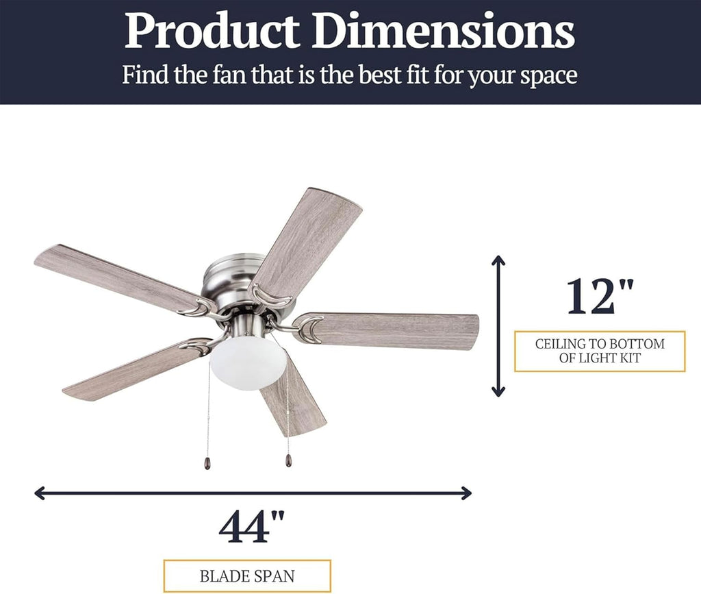 Alvina, 44 Inch Traditional Flush Mount Indoor LED Ceiling Fan with Light, Pull Chain, Dual Finish Blades, Reversible Motor - 51585-01 (Satin Nickel)