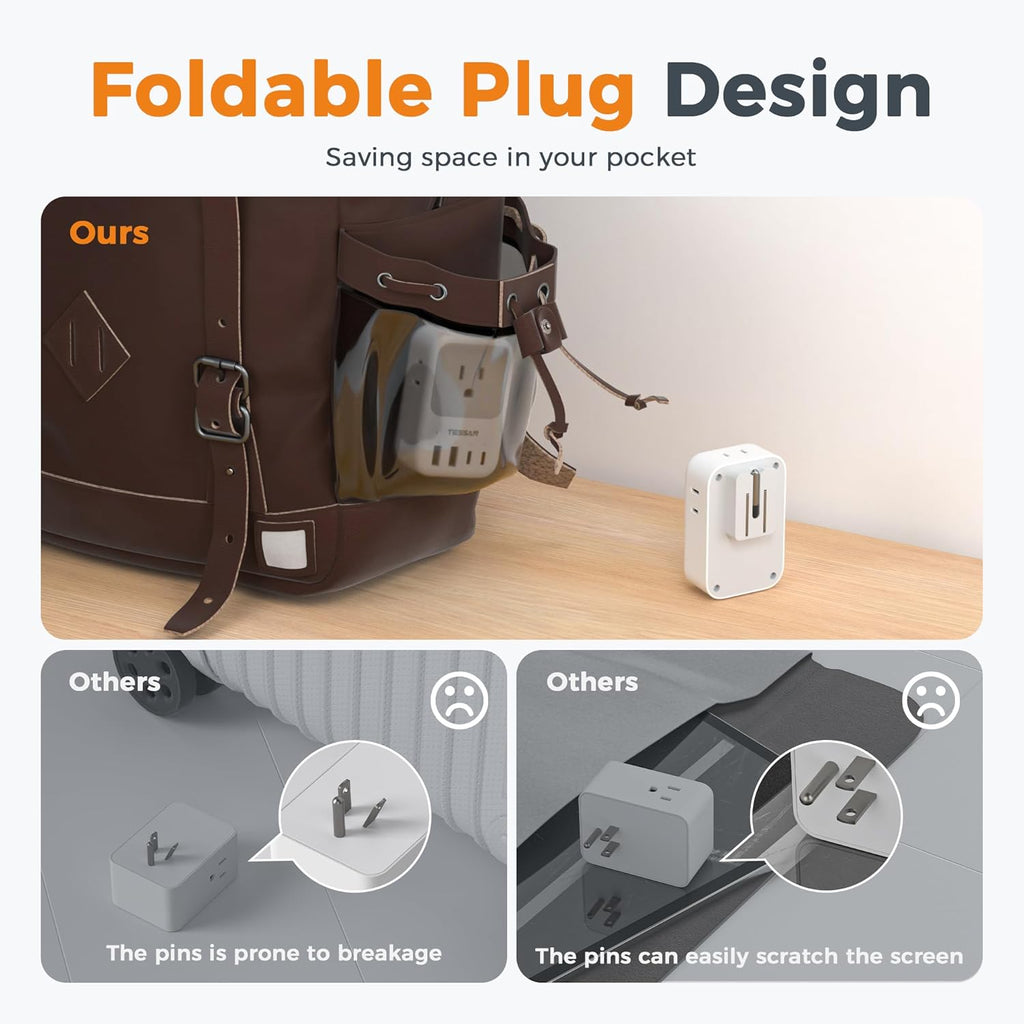 Multi Plug Outlet Extender with USB,  Electrical 4 Box Splitter 3 USB Wall Charger, Multiple Charging Station for Cruise, Travel, Office, Dorm Essentials