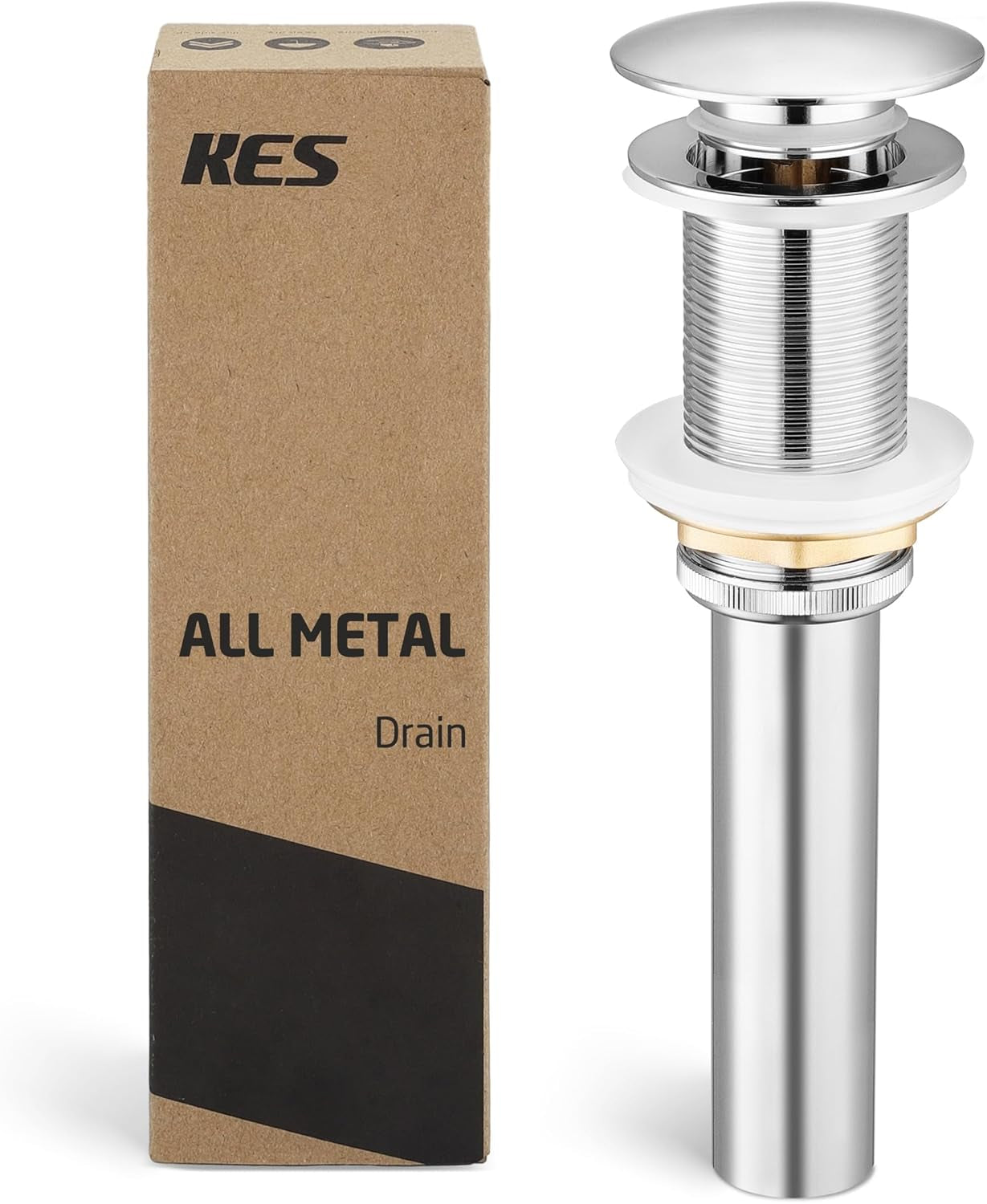 Bathroom Sink Drain without Overflow Vessel Sink Lavatory Vanity Pop up Drain Stopper Polished Chrome, S2008D-CH