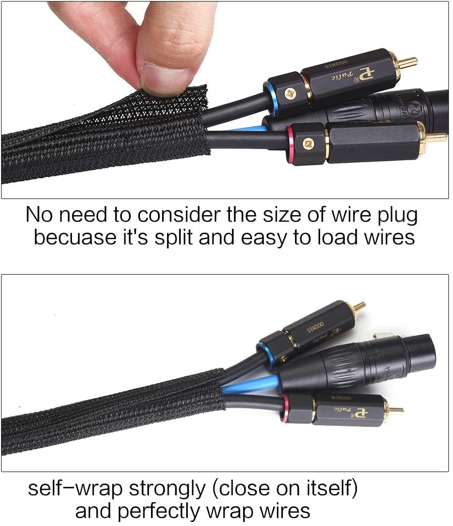 10Ft - 3/4 Inch Cord Protector Wire Loom Tubing Cable Sleeve Split Sleeving for USB Cable Power Cord Audio Video Cable – Protect Cat from Chewing Cords - Black