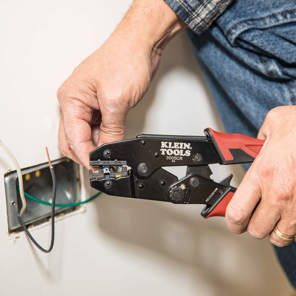 Klein Tools  Wire Crimper Tool, Ratcheting Insulated Terminal Crimper for 10 to 22 AWG Wire